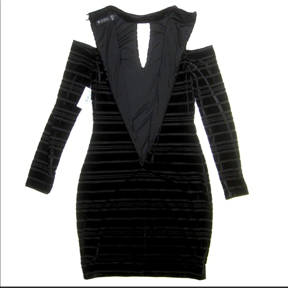 Guess Shadow Striped Cold Shoulder Velvet Dress - Picture 1 of 4